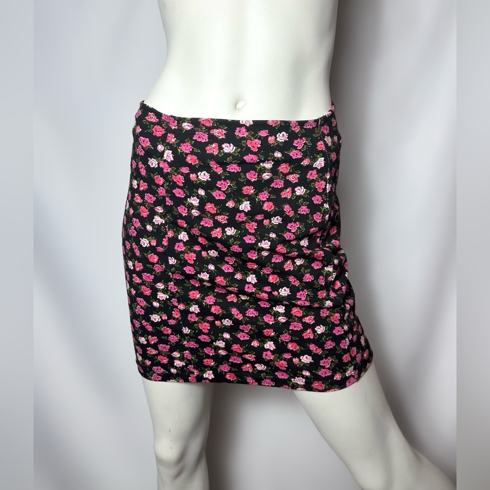 Betsey Johnson Floral Black and Pink Skirt